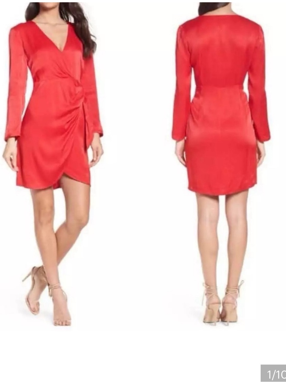 Bardot Red Satin Wrap Mini Dress